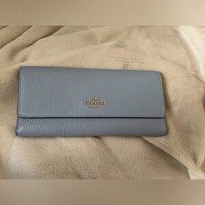 Coach Pebbled Leather Long Wallet in Dusty Blue
